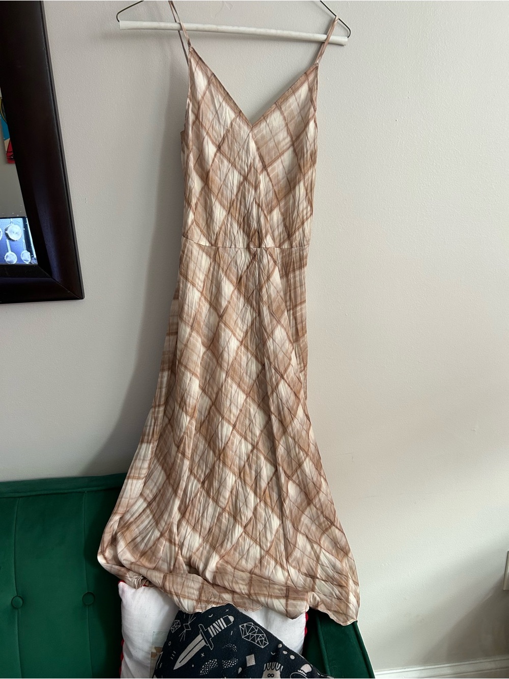 Vince Cream and Tan Plaid Maxi Slip Dress XXS